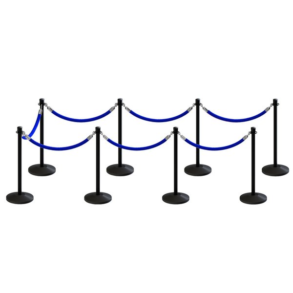 Montour Line Stanchion Post and Rope Kit Black, 8 Crown Top 7 Blue Rope C-Kit-8-BK-CN-7-PVR-BL-PS